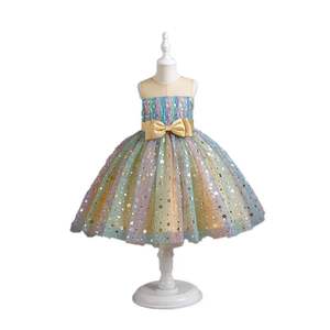 New <b>Summer</b> Washable Breathable Kids Girls Sequins Lace Princess Party Ball Gown <b>Sleeveless</b> Satin Layered <b>Dress</b> - Product Image 4