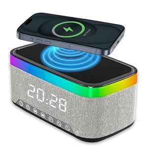 15W RGB LED Music Player Smart <strong>Speaker</strong> Wireless Audio Desktop Alarm Clock <strong>with</strong> White Noise Radio TF Aux <strong>Input</strong> White Color - Product Image 1