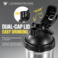 Bouteille shaker isotherme en acier inoxydable 316 de 500 ml, mélangeur de protéines sous vide anti-fuite à fermeture push-lock, avec fouet à boule 304 et échelle graduée en relief 12-24