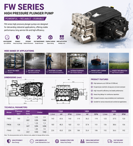 Pompa a Pistoni Triplex ad Alta Pressione Serie <span class=keywords><strong>FW</strong></span> 130 Bar, Pompa Industriale in Ferro per Pulizia Navi e Tubazioni, Motore Elettrico Trifase - Product Image 5