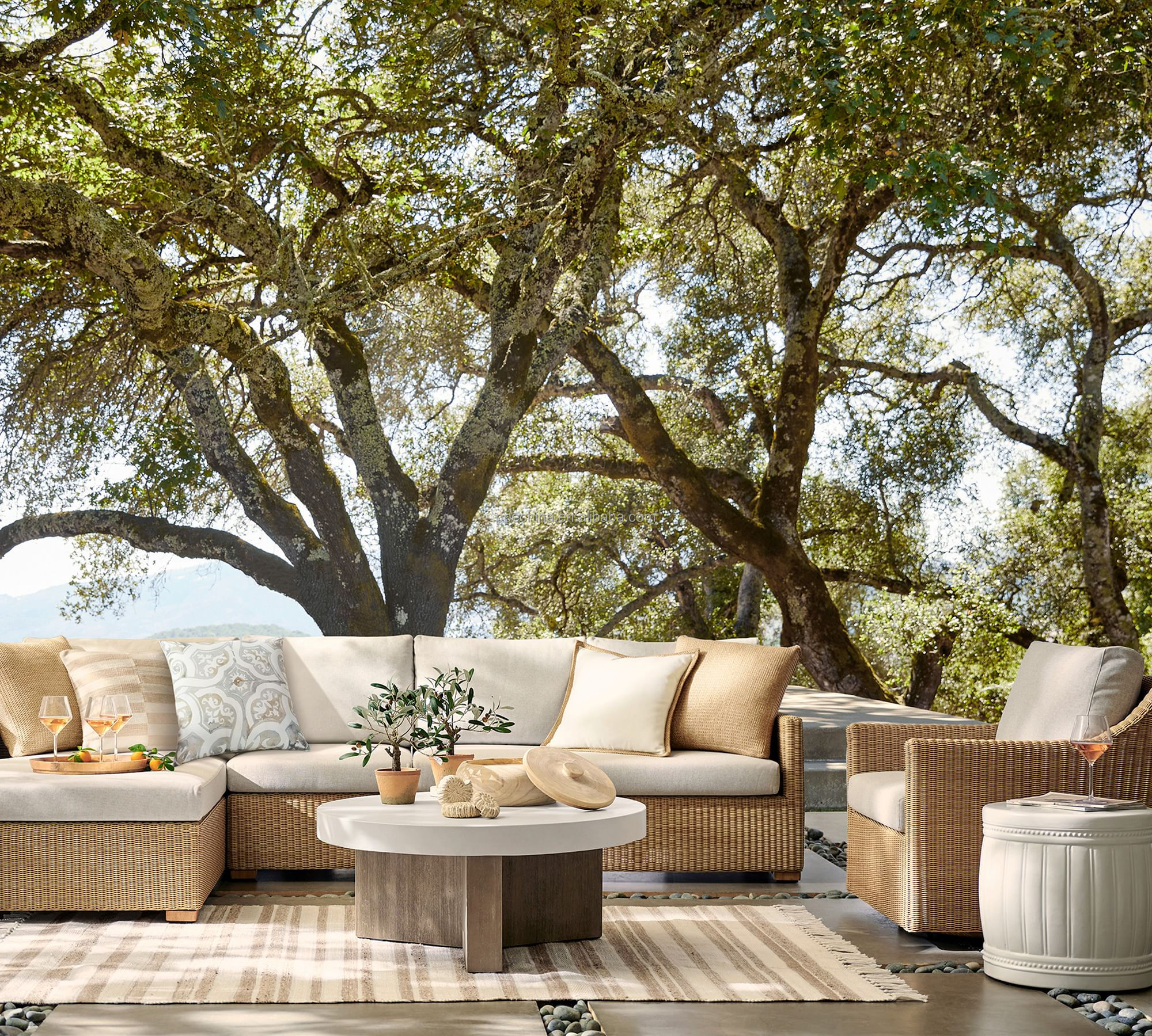 New arrival mix material garden furniture outdoor teak furniture cement table top round dining table coffee table