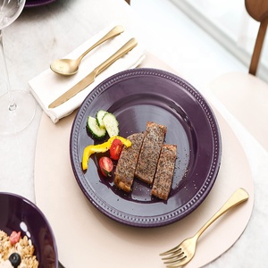 Certified <b>Safe</b> Family Dining Set of Embossed Colored Ceramic Tableware Includes Bowl and Oval Platter Stone <b>Tool</b> Tableware Set - Product Image 4