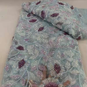 Vải cưới đính cườm ren ánh sáng màu ren vải với sequins thêu lưới ren thiết kế - Product Image 1