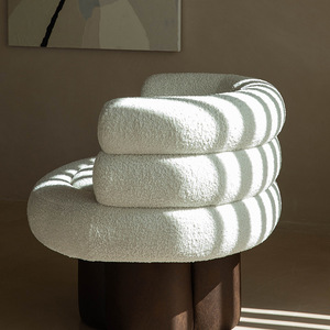 Canapé design moderne en tissu polaire blanc, forme ronde, meubles de salon - Product Image 2