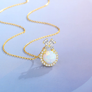 925 Sterling Silver Rhodium Plated Trendy Engagement Wedding Blue <b>Opal</b> Double Halo Pendant <b>Necklace</b> Dainty Bow Accent Jewelry - Product Image 6