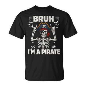 T-shirt à manches courtes pour adulte, unisexe, col rond, imprimé numérique, aventure de squelette pirate pour Halloween - Product Image 1