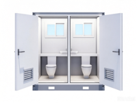 Toilettes portables modulaires doubles en panneaux sandwich avec lavabo, prix de gros usine pour chantiers, parcs et événements