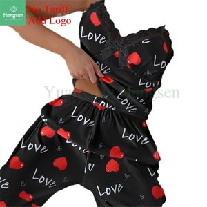 Ropa de Casa de seda con cuello estampado completo <span class=keywords><strong>en</strong></span> <span class=keywords><strong>inglés</strong></span> de gama alta, pijamas de verano para mujer, manga corta de dos piezas de seda helada - Product Image 2