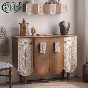 French Style Solid <b>Wood</b> Embossed <b>Sideboard</b> Distressed Paint Storage Cabinet Entryway Furniture - Product Image 3