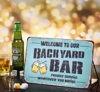 Antique Vintage Metal Signs Backyard Bar Sign 12X8 Inch Tin Sign Welcome Hanging Bar Terrace Wall Decoration for Outdoor