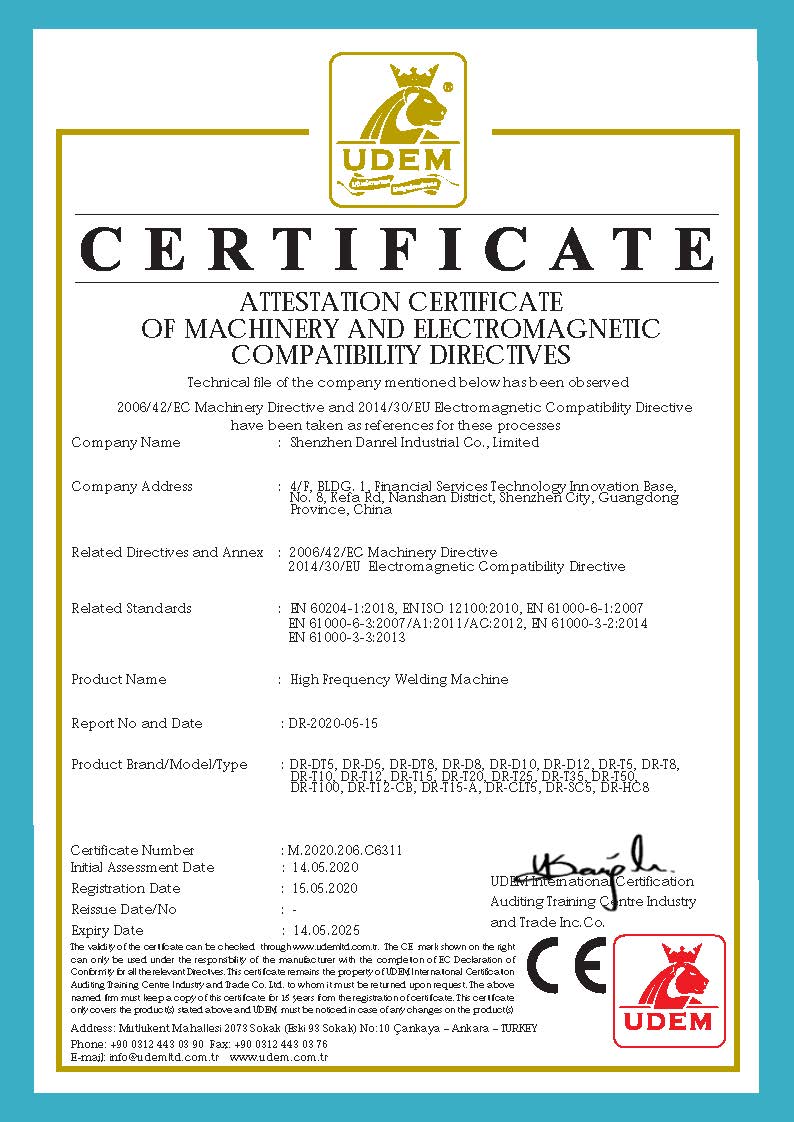 CE Certificate-DANREL High Frequency Welding Machine