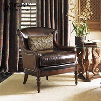 Amerikanischer Landhausstil Vintage Vollmassivholz Rattan-Sessel, Villa Wohnzimmer Stoffsofa, Tiger-Stuhl
