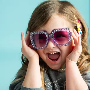 Gafas de sol Bling con marco cuadrado para niños, gafas de sol de moda para bebés, gafas de sol con logotipo personalizado, gafas de sol para niñas