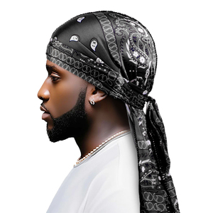 <span class=keywords><strong>Durag</strong></span> en Soie Imprimé <span class=keywords><strong>Motif</strong></span> Améba avec Longue Queue pour Soins Capillaires et Sport, Unisexe, Vente en Gros - Product Image 6