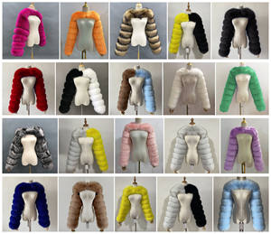 Giacca Invernale da Donna Calda <span class=keywords><strong>Cappotto</strong></span> in Pelliccia Sintetica Sciarpa a Scialle Patchwork Misto Maniche Lunghe Pullover Sexy da Festa Abbigliamento Corto - Product Image 6