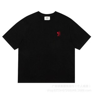 Camiseta de Verano de Algodón Puro de Alto Gramaje de Marca de Moda para Comercio Exterior Amy, Unisex, Estampada y Bordada, Cuello Redondo, Holgada - Product Image 4