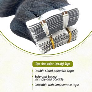 Extensioni per <span class=keywords><strong>capelli</strong></span> con nastro adesivo, 100% <span class=keywords><strong>capelli</strong></span> umani naturali, ondulati, 50g/fascio, 20 pezzi/confezione, colore 1b - Product Image 4