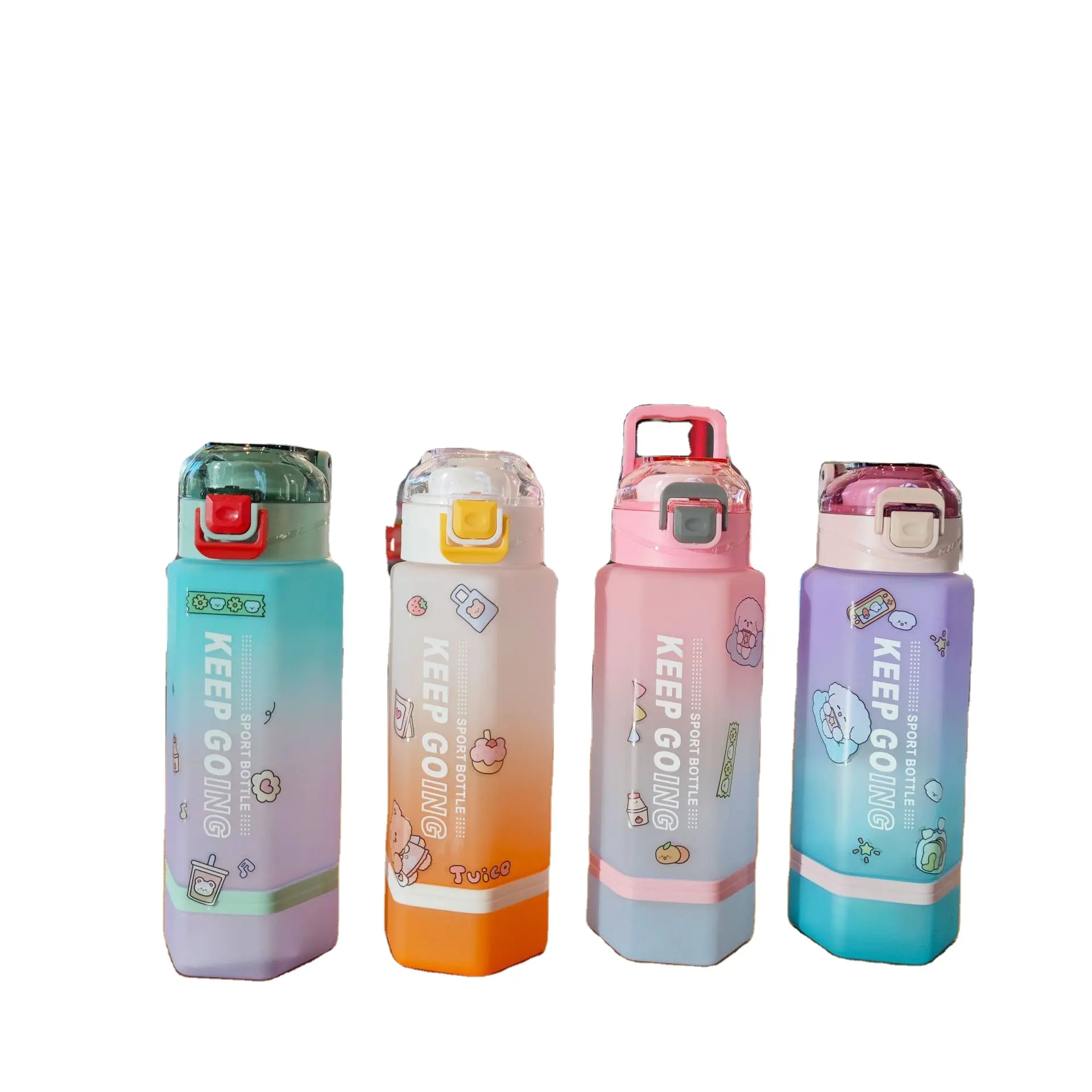 Gradient Frosted Hexagonal Creative Plastic Water Bottle Portable BPA Free Bottle With Handle And Tea Infuser
