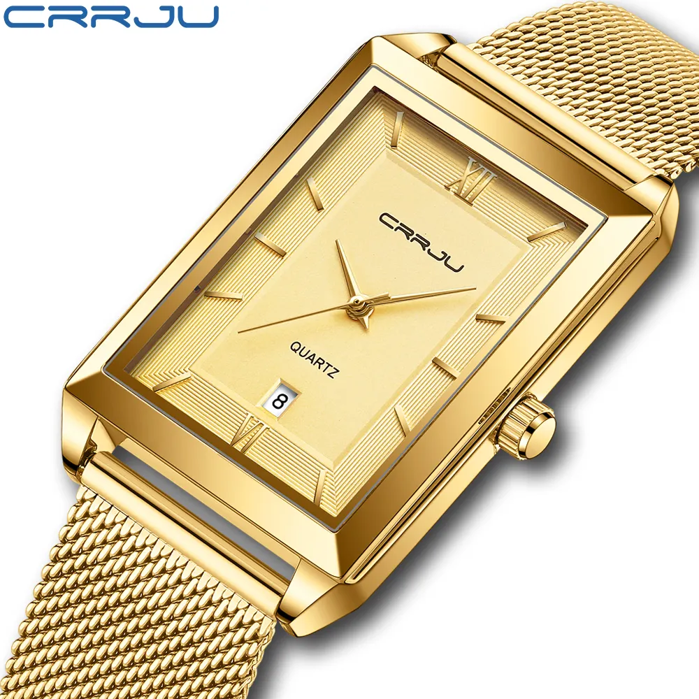 Custom New Design Retangular Gold Stainless Steel Waterproof Japanese Quartz Charm Luxury Wrist Watch For Men