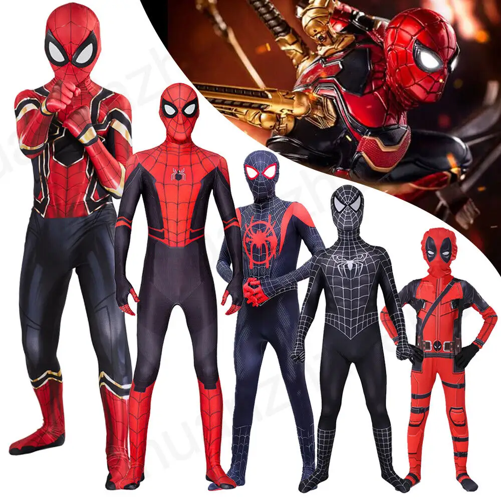 Terbaik terbuat anak-anak dewasa Spider-Man: jauh dari rumah Spiderman kostum setelan baju Venom Halloween Cosplay