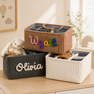 Cesta de Almacenamiento de Juguetes para Bebés con Nombre Personalizado, Organizador de Pañales de Pana Personalizado con Asas, Decoración para Cuarto de Bebé - Product Image 2