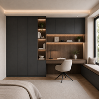 Armoires de bureau avec portes en charbon de bois, bureau en bois fumé et rangement sur toute la hauteur