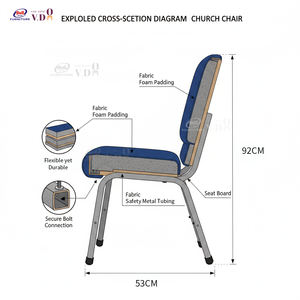 Sillas de Auditorio con Estructura de Metal Baratas, Silla de Iglesia de Hierro Entrelazada para Venta al por Mayor, Sillas de Teatro en Fila - Product Image 3