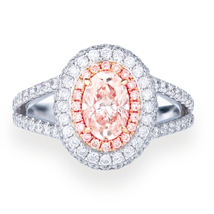 แหวนเพชรทรงรีสีชมพูหรูหราสำหรับผู้หญิง  ทำจากเงินแท้ 925 ชุบทองคำขาว 18k ประดับเพชรเลี้ยงในห้องปฏิบัติการ ได้รับการรับรองจาก IGI  ออกแบบตามสั่ง - Product Image 1