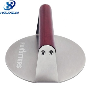 Prensa de <span class=keywords><strong>hamburguesas</strong></span> de acero inoxidable resistente de 6 pulgadas con logotipo personalizado con mango de madera de haya pintada en rojo para hacer <span class=keywords><strong>hamburguesas</strong></span> de carne - Product Image 4