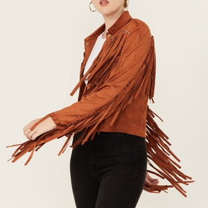 Jaket Bomber Pendek Model Biker Balap Motor Wanita dari LARSUR Custom Factory, Bahan Suede Imitasi dengan Rumbai dan Kancing - Product Image 1