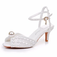 6cm chaton talons perle embelli chaussures de mariage de mariée bride à la cheville bout ouvert conception respirante pour les mariages d'été