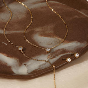 Conjunto de Collar, Pendientes y Pulsera de Acero Inoxidable con Zirconia para Mujer, Engaste de Bisel, Uso Diario, Patrón de Líneas con Forma de Bola - Product Image 2