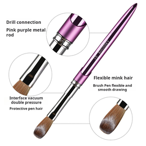 Pinceau à ongles 100% Kolinsky, manche en métal rose mat, tête ronde ovale, tailles 2-18, pour ongles en acrylique - Product Image 4