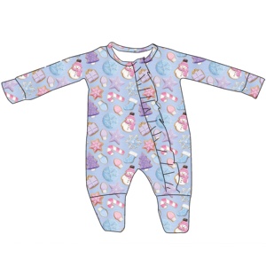 Combinaison personnalisée unisexe de Noël en polyester/coton tricoté 230g, confortable, avec pieds pliables, fermeture éclair et volants en dentelle pour bébé - Product Image 6