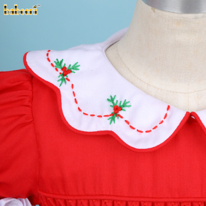 Panal Smocked Primavera Vestido hasta la rodilla Niñas Niños Rojo Bordado a mano Árbol de Navidad 100% Algodón OEM ODM Conjunto al por mayor - Product Image 3