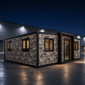 Maison Conteneur Modulaire Moderne 20FT, Design Industriel Rectangulaire, Entrepôt Préfabriqué, Revêtement en Pierre, Cadre Noir, Nouvelle Génération de Mini-Maisons - Product Image 1