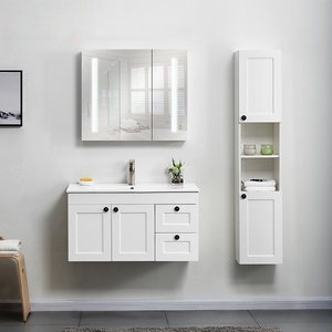 Modern Floating Bathroom Vanity Set with LED Mirror Tall <b>Side</b> Cabinet Wall Mounted - Product Image 1