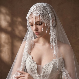 YouLaPan Velo de <span class=keywords><strong>mantilla</strong></span> victoriano con gotas de cristal colgantes, sin peine, accesorio de boda vintage para ceremonia en iglesia V395 - Product Image 3
