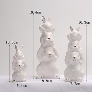 Nhà phục sinh trang trí mùa xuân trang trí Thỏ Phục sinh bức tượng nhỏ đặt Tượng thỏ vàng trắng - Product Image 6