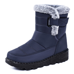 Bottes d'hiver imperméables pour femmes OEM ODM, doublure en fausse fourrure épaisse, sangle latérale réglable, semelle en caoutchouc antidérapante, tige en PU coupe-vent - Product Image 2