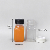 Bouteilles en plastique de 3,7 oz avec bouchons à vis pour liquides, jus, shots bien-être - Bouteilles de shots de gingembre avec couvercles noirs inviolables
