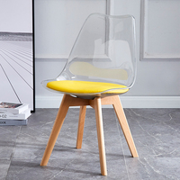 Chaise de salle à manger en plastique transparent pour l'extérieur, chaise de salle à manger en tulipe, siège et dossier en PC, coussin en PU, pieds en bois de hêtre