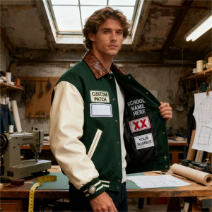 Chaqueta Varsity de Lana Bordada de Alta Calidad con Diseño Personalizado OEM, Chaqueta Bomber de Cuero PU con Botones para Hombre - Product Image 3
