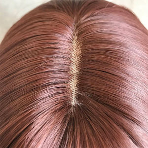Perruques longues et droites personnalisables en gros, brun foncé, rouge bordeaux avec frange pour femmes, perruque synthétique dégradée à raie centrale, résistante à la chaleur - Product Image 6
