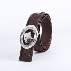 Cinturón de Cuero de Cocodrilo <span class=keywords><strong>Siamés</strong></span> con Hebilla Lisa, Cinturón de Cuero para Hombres Jóvenes y de Mediana Edad, Cinturón de Cuero Genuino al por Mayor - Product Image 1