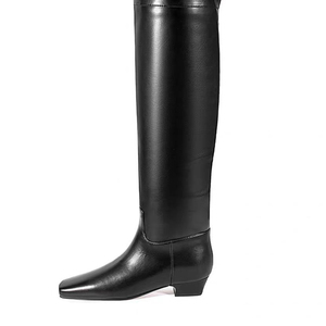 Simple Design Square Toe Shoes Over the Knee High Women Flat <b>Long</b> Boots Wide Top Low Chunky Heels Boots for Ladies - Product Image 3