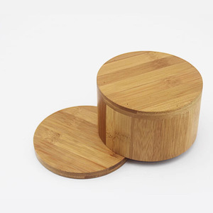 Bamboo Round Spice <b>Jar</b> With Magnetic Lid Food Coffee Tea <b>Storage</b> Container <b>Kitchen</b> Use - Product Image 2