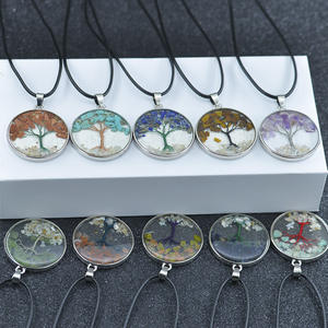 קריסטל עין נמר שבב טבעי אבן עץ של חיים שרשרת עגול זכוכית חממה תליון שרשראות לנשים ילדים - Product Image 1