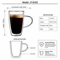 Mug à café en verre borosilicate à double paroi isolé avec poignée, fabriqué à la main, soufflé à la bouche, compatible lave-vaisselle et micro-ondes, style classique