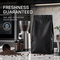 Sacs d'emballage pour café à fond plat imprimés sur mesure, pochette en aluminium à 8 soudures latérales, barrière anti-humidité avec fermeture éclair et valve